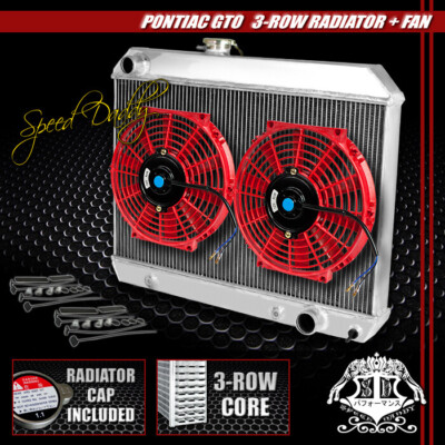 3-РЯДНЫЙ АЛЮМИНИЕВЫЙ ГОНОЧНЫЙ РАДИАТОР+ 2 X 10 КРАСНЫХ ВЕНТИЛЯТОРОВ ДЛЯ 65-67 PONTIAC TEMPEST/LEMANS