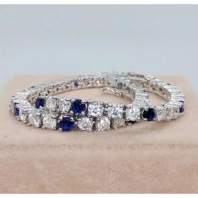 9.60Ct Round Lab Created Diamond 14k White Gold Plated 925 Tenins Bracelet 7''