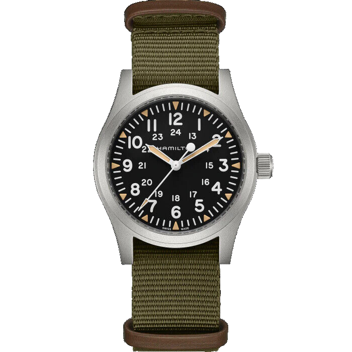 Pre-owned Hamilton Brand  Men's Khaki Field Green Nylon Strap Watch H69529933