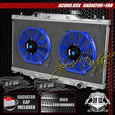 АЛЮМИНИЕВЫЙ 2-РЯДНЫЙ РАДИАТОР + 2 X 10 СИНИХ ВЕНТИЛЯТОРОВ ОХЛАЖДЕНИЯ ДЛЯ 02-06 ACURA RSX S/L/BASE