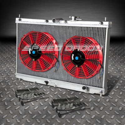 2-РЯДНЫЙ АЛЮМИНИЕВЫЙ ГОНОЧНЫЙ РАДИАТОР + 2 КРАСНЫХ ВЕНТИЛЯТОРА ДЛЯ HONDA ACCORD CB/PRELUDE BB MT 90-93