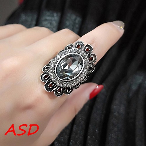 Vintage Women Width Ring Tiny Gray Cubic Zirconia Antique Silver Simple Jewelry