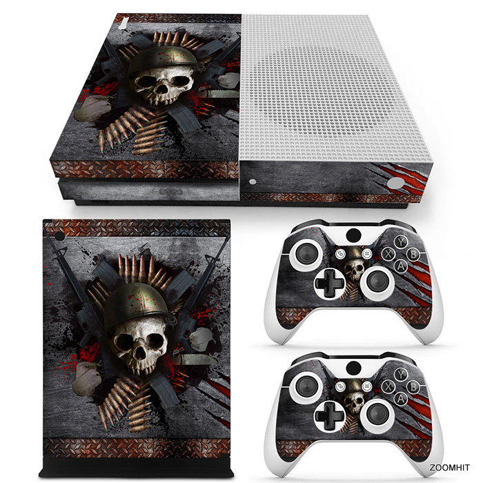 Xbox One S Console Skin Decal Sticker Skull Metal + 2 Controller Skins