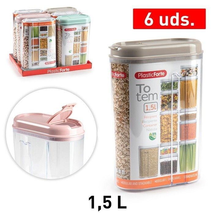 Set 6 Pezzi Contenitori Salva Freschezza Biscotti Cereali Pasta 1.5Lt hmj