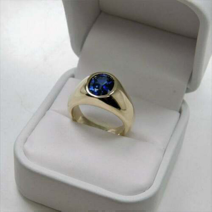 Pre-owned Nsg Men's 2ct Oval Blue Sapphire Simulated Pinky Ring 14k White Gold Plated Silver