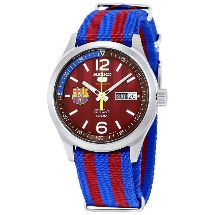 Pre-owned Seiko 5 Srp305k1 Sports Automatic Barcelona Blue Red Brown Men Watch