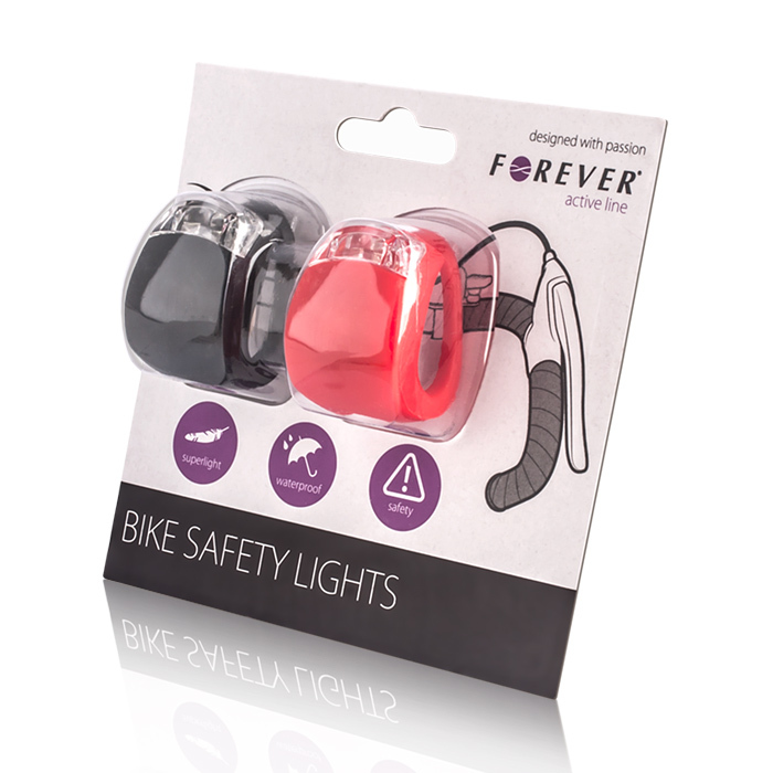 FOREVER SET 2 LUCI A 2 LED MOTO BICI BICICLETTA TUNING NERO ROSSO GRANDI