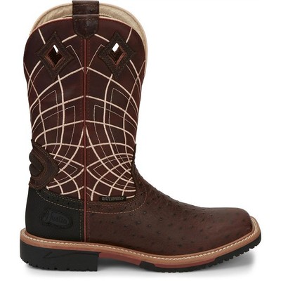 JUSTIN BOOTS JUSTIN MEN'S SE4834 DERRICKMAN 12" BROWN WATERPROOF SLIP-RESISTANT EH WORK BOOTS