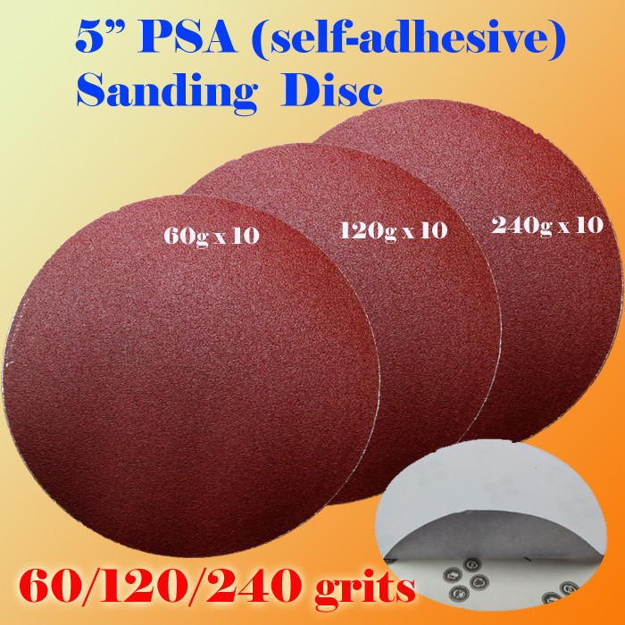 30x 5" PSA Self Adhesive 60/120/240  Grit Sand Disc Stick On Sandpaper Sanding