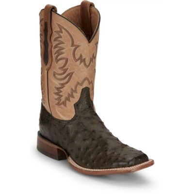 Pre-owned Tony Lama Men's Cmu019 Vale 11" Brown Full Quill Ostrich Square Toe Cowboy Boots In Umber (brown)