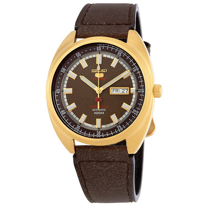 Pre-owned Seiko 5 Sports Srpb74 Limited Edition Automatic Watch 4r36 Brown Gold Leather
