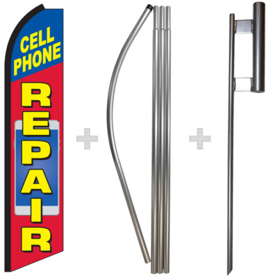Cell Phone Repair 15' Tall Swooper Flag & Pole Kit Feather Super Banner