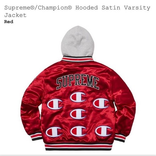 Supreme Champion Hooded Satin Varsity Jacket FW18 RED XL