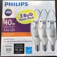 One 3-pack PHILIPS Soft White 4.5W (40W) Candelabra LED Light Bulbs. BRAND NEW