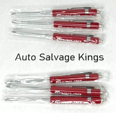 NEW Lot of 6 Snap-on Tools Flat Tip Mini Pocket Red Screwdrivers Clip Magnetic