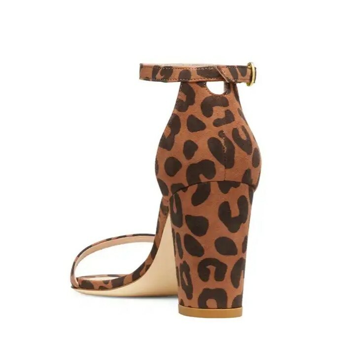 Pre-owned Stuart Weitzman Nearlynude Block Heel Sandals, Cappuccino Cheetah Suede In Brown