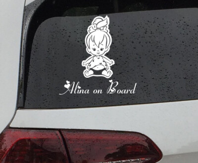Baby on Board Auto Aufkleber süßes Mädchen Herz Schrift Tochter mit Wunschnamen 