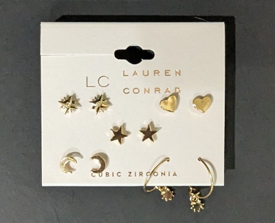 LC Lauren Conrad 10 Piece Gold Tone Earring Set Heart Star Moon