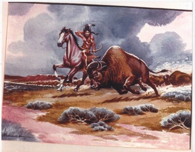 LOT TWO: 8 x 10 color photo of a RUSS MANNING western painting.