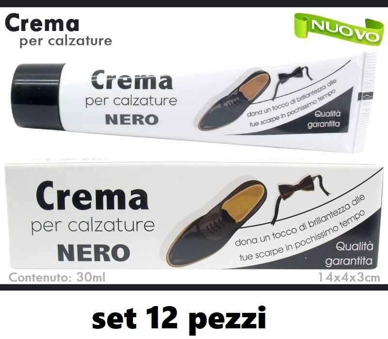 Set 12 Pezzi Crema Lucidante Scarpe Pelle Classiche Lucido Nero 30ml dfh