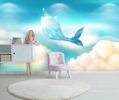 3D Sky Whale Wallpaper Wall Mural Removable Self-adhesive 761