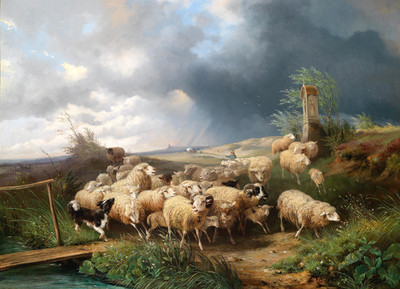 Canvas HD Print Classical oil painting grazing sheep printed on canvas L1226