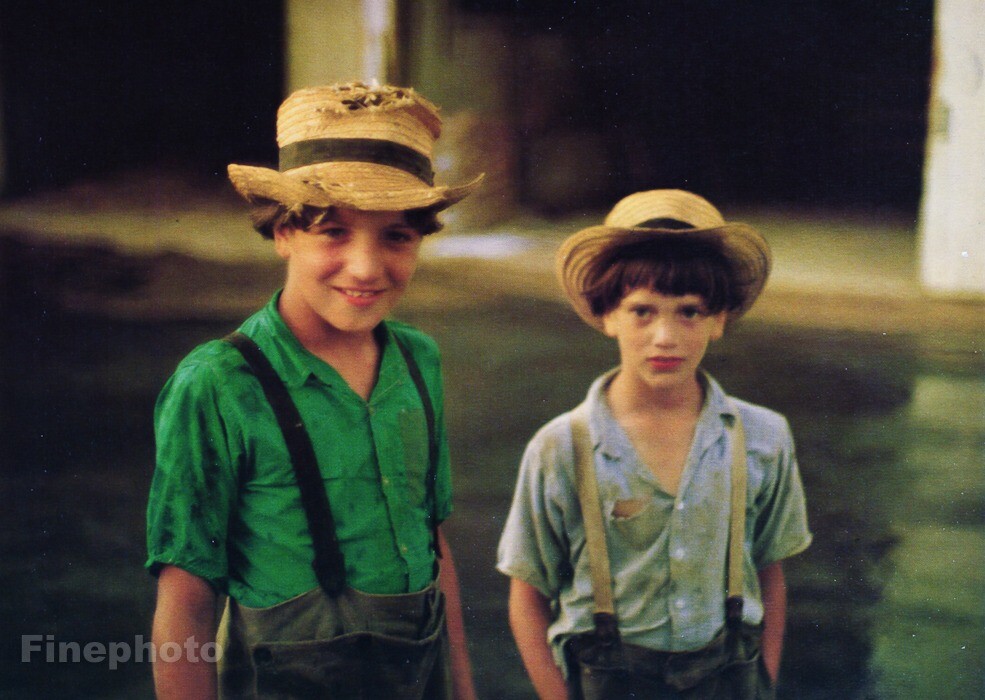 1950s Americana Tom Sawyer Boys Hat Suspenders Vintage Roger Webster Photo Litho
