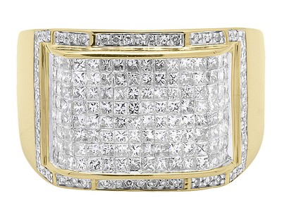 Pre-owned Jewelry Unlimited 14k Yellow Gold Mens Xl Princess Invisible Diamond Fashion Pinky Ring 2 Ct In G-h