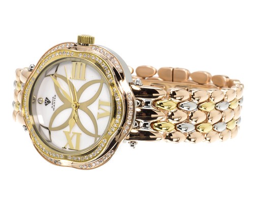 Pre-owned Aqua Master Ladies  Tri Color Stainless Steel Genuine (.85ct) Diamond Watch W342 In Tan