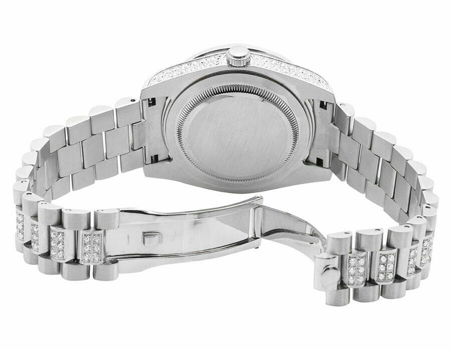 Pre-owned Bling Master 18k White Gold Full Stainless Steel Simulated Diamond Presidential Watch 41mm