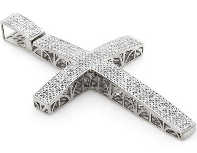 Pre-owned Jewelry Unlimited Mens 10k White Gold Pave Set Genuine Diamond Cross Charm Pendant 2.16" 1.20ct In H-i