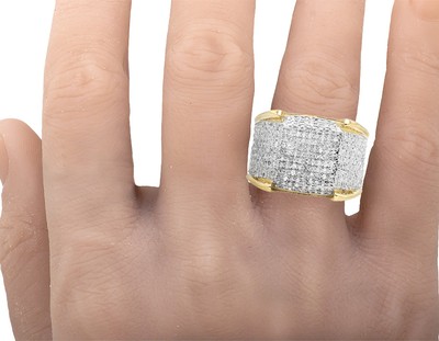 Pre-owned Jewelry Unlimited Men's 10k Yellow Gold Iced Real Diamond 3d Eternity Pinky 4 Prong Ring 1ct