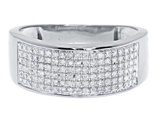 10k White Gold Mens 6 Row Pave Genuine Diamond 9mm Fashion