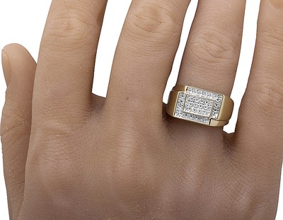 Pre-owned Jewelry Unlimited Men's 10k Yellow Gold Square Genuine Diamond Engagement Wedding Ring 0.33ct 11mm