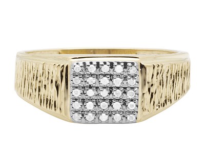 Pre-owned Jewelry Unlimited Men's 10k Yellow Gold Genuine Diamonds Square Pinky Engagement Ring 0.12ct 9mm