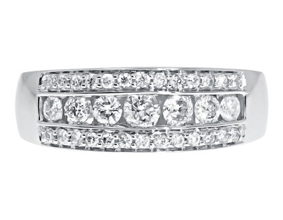 Pre-owned Jewelry Unlimited 14k White Gold Mens Three Row Round Channel Diamond 8mm Wedding Band Ring 1.1ct In H-i