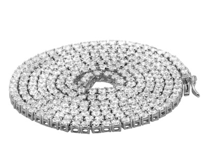 Pre-owned Jewelry Hiphop Men's White Gold Sterling Silver Lab Diamond 1 Row Tennis Chain Necklace 7mm
