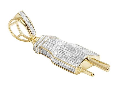 Pre-owned Jewelry Unlimited Men's Real Diamond 10k Yellow Gold Fuse Plug Charm Custom Pendant 4/5ct 2.1"