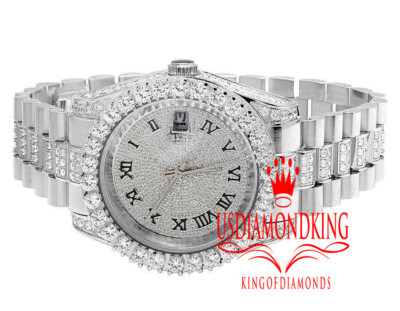 Pre-owned Usdiamondking 18k White Gold Solid Stainless Steel Simulated Diamonds Presidential Watch 41mm