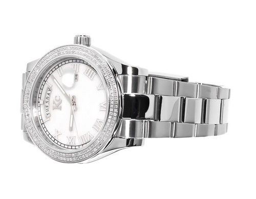 Pre-owned Techno Com By Kc Mens Ladies White Gold Stainless Steel 41mm Techno Com Kc Day-date Diamond Watch In Silver