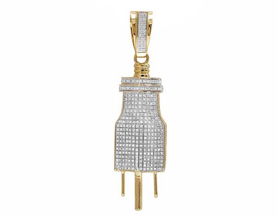 Pre-owned Jewelry Unlimited Men's Real Diamond 10k Yellow Gold Fuse Plug Charm Custom Pendant 4/5ct 2.1"