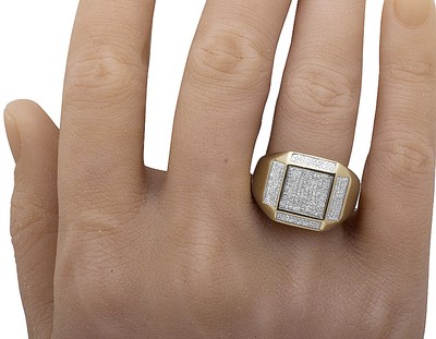 Pre-owned Jewelry Unlimited Men's 10k Yellow Gold Real Diamonds Square Pinky Engagement Ring 0.55ct 16mm In H-i