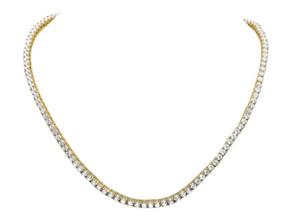 Pre-owned Jewelry Hiphop Men's Yellow Gold Sterling Silver Lab Diamond 1 Row Tennis Chain Necklace 4mm...