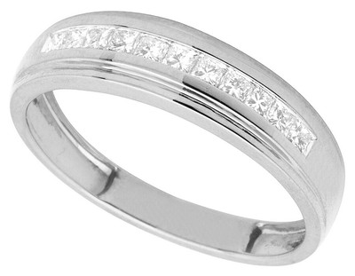 Pre-owned Jewelry Unlimited Men's 10k White Gold One-row Channel Princess Diamond Wedding Band Ring 0.25ct In H-i
