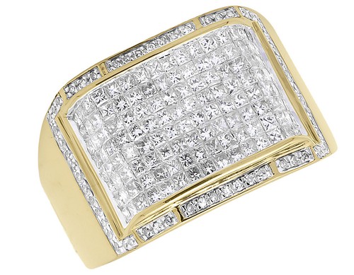 Pre-owned Jewelry Unlimited 14k Yellow Gold Mens Xl Princess Invisible Diamond Fashion Pinky Ring 2 Ct