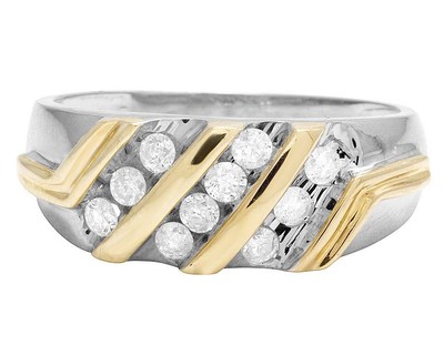 Pre-owned Jewelry Unlimited Men's 10k Two Tone Genuine Diamond Three Row Channel Wedding Band Ring .50ct 9mm In I-j