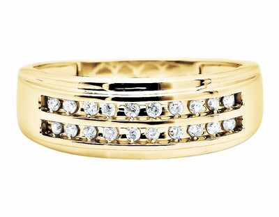 Pre-owned Jewelry Unlimited Men's Solid 10k Yellow Gold 2 Rows Round Cut Diamond Wedding Ring Band 0.25ct