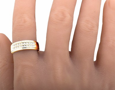 Pre-owned Jewelry Unlimited Men's Solid 10k Yellow Gold 2 Rows Round Cut Diamond Wedding Ring Band 0.25ct