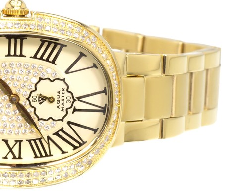 Pre-owned Aqua Master Ladies  Swiss Gold Symmetry Genuine (1.0 Ct) Diamond Watch W343 In Burly Wood