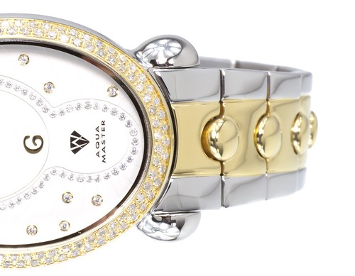 Pre-owned Aqua Master Ladies  Swiss Two Tone Symmetry Genuine (1.0 Ct) Diamond Watch W343 In Peach Puff